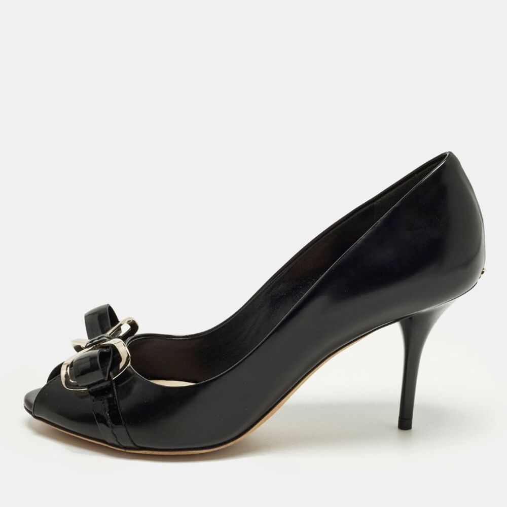 Dior Bow Size 36 Black Patent Leather Peep Toe Pumps